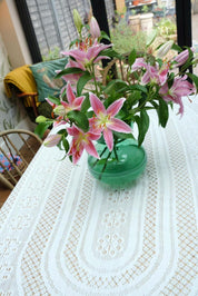 White Oval Crochet Tablecloth