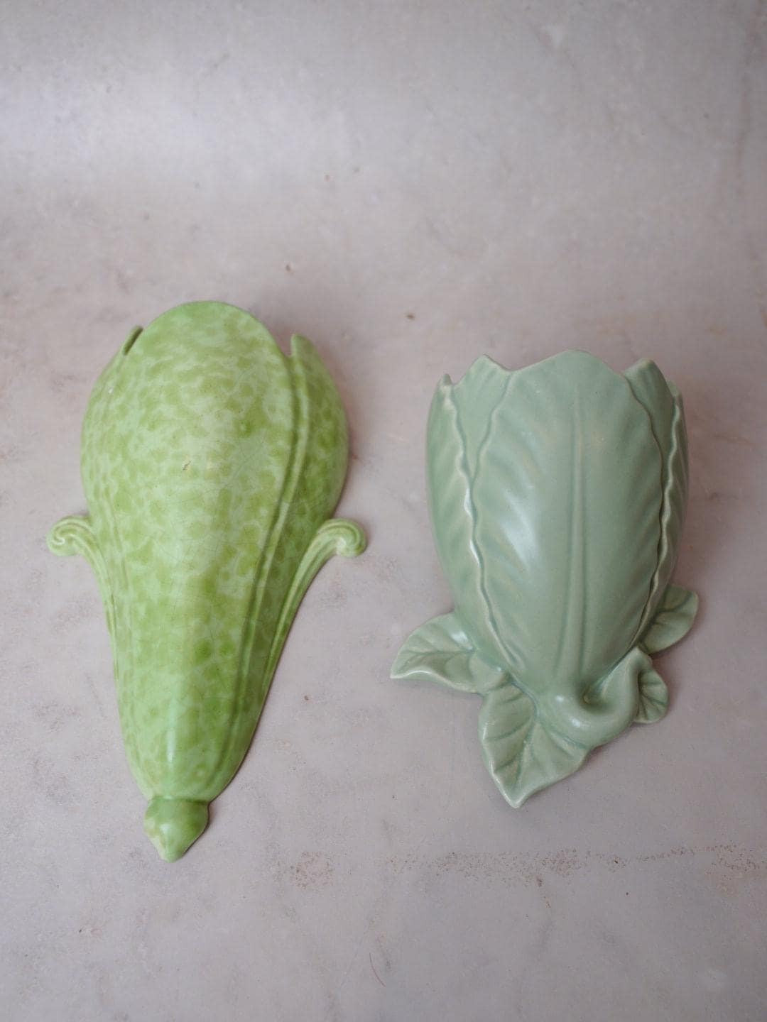 Green Pair Leaf Wall Pocket Vases