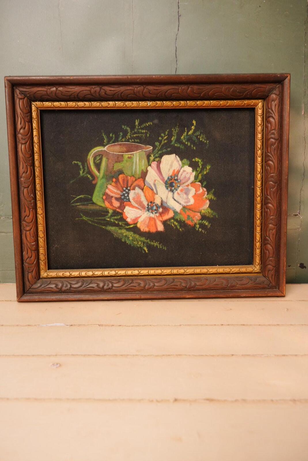 Vintage Floral Still Life Oil Painting