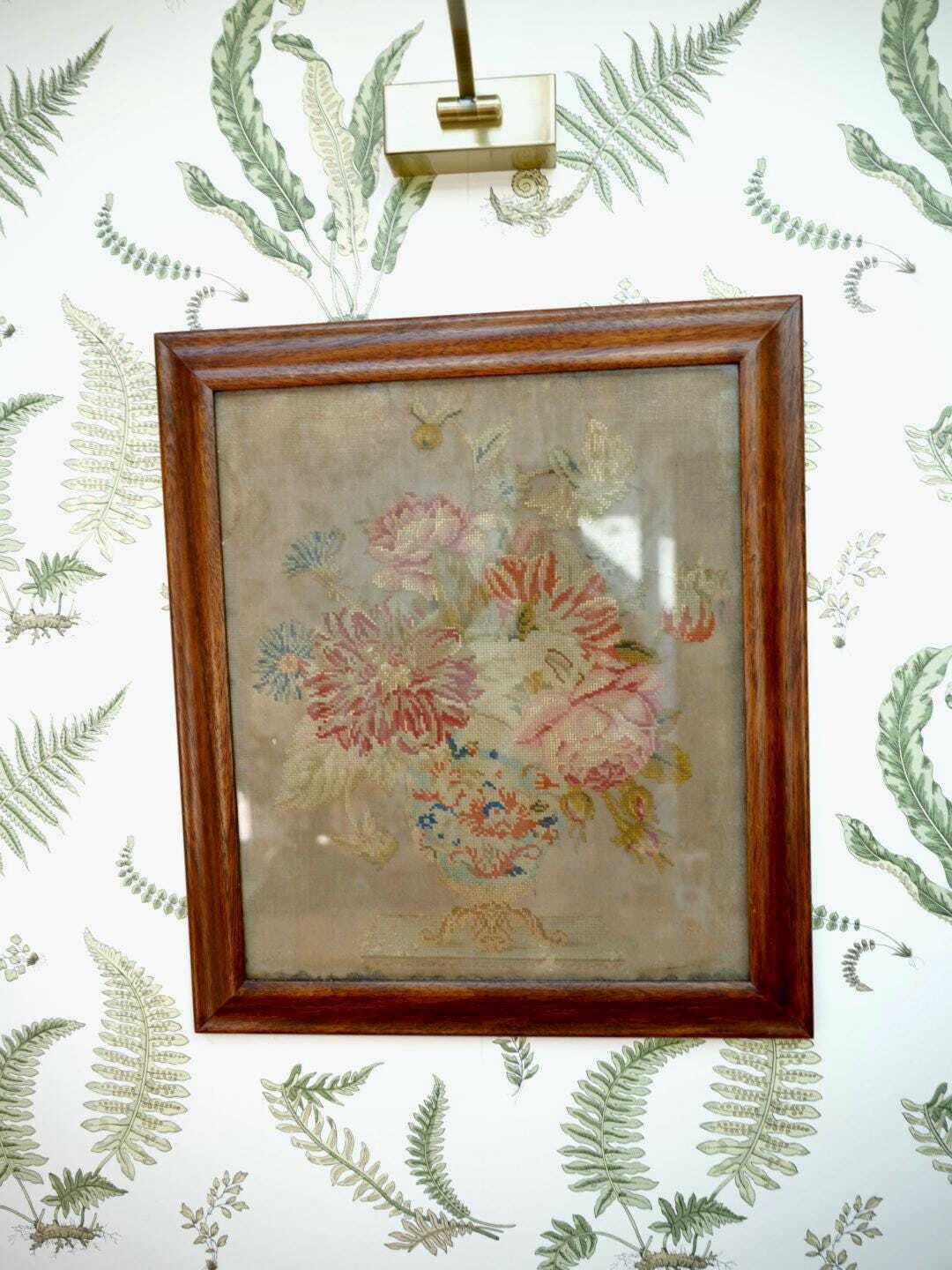 Victorian Framed Floral Needlepoint Tapestry