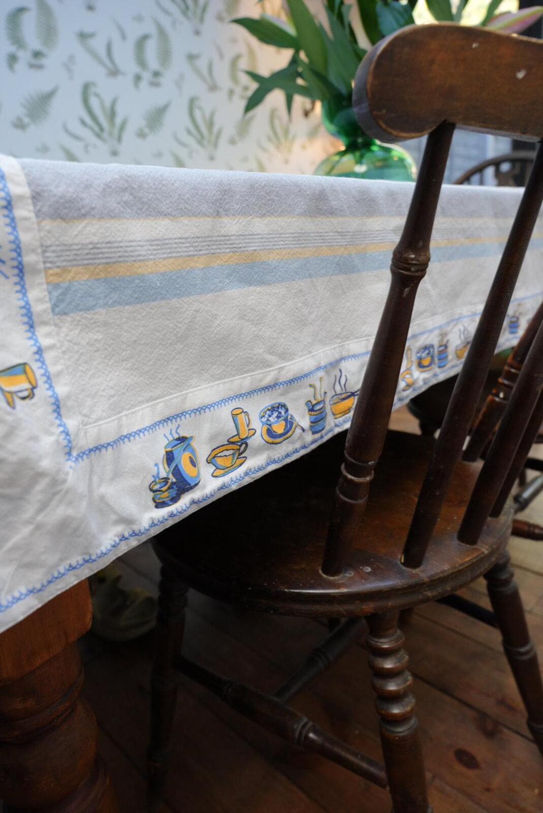 Vintage Blue Striped Tablecloth
