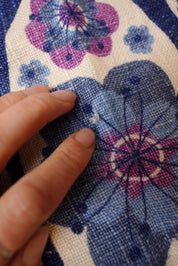 Vintage Blue Floral Linen Table Mat