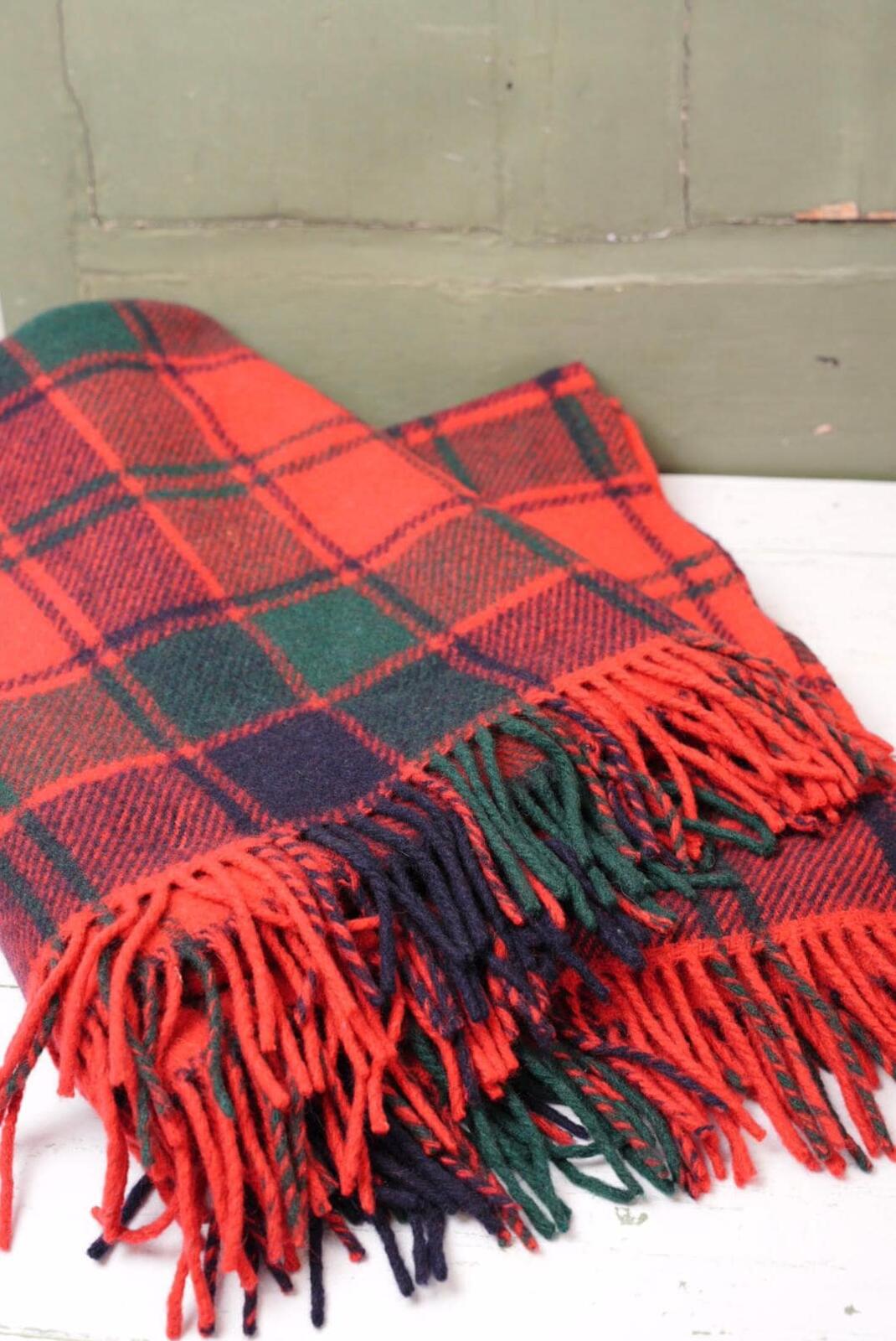 Vintage Red Green Tartan Throw