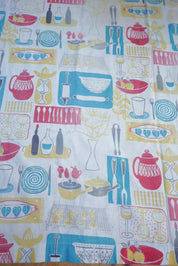 Vintage 1950s Kitchen Print Tablecloth