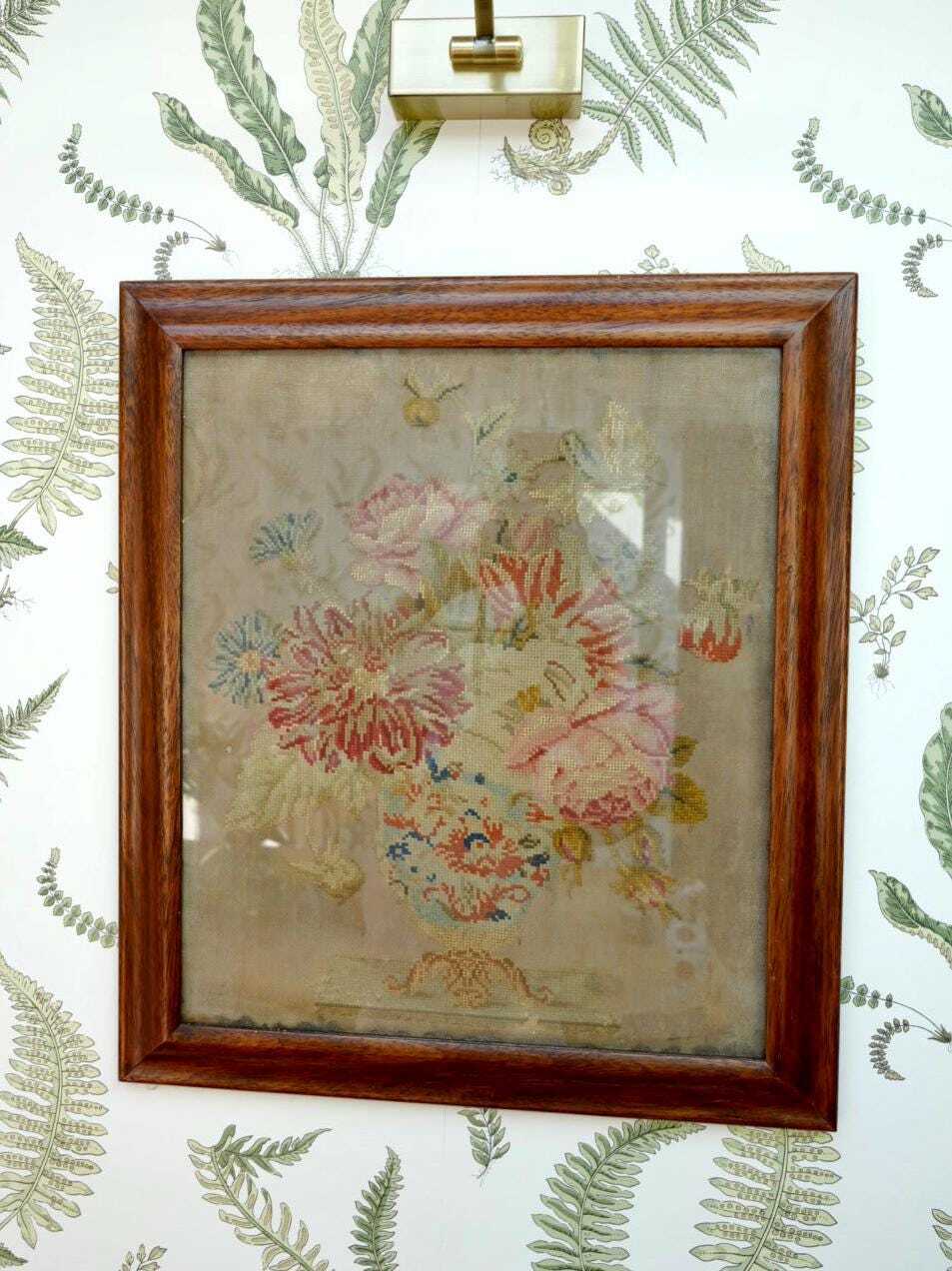 Victorian Framed Floral Needlepoint Tapestry
