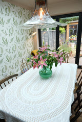 White Oval Crochet Tablecloth