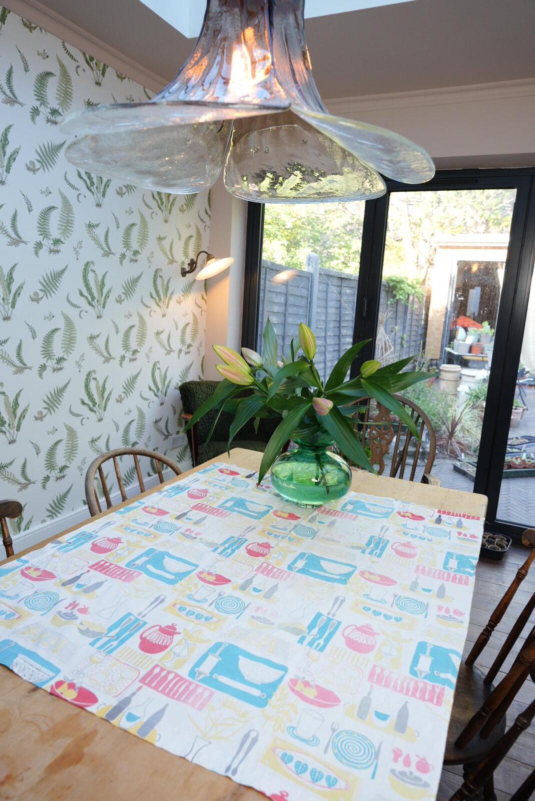 Vintage 1950s Kitchen Print Tablecloth