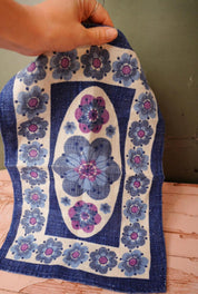 Vintage Blue Floral Linen Table Mat