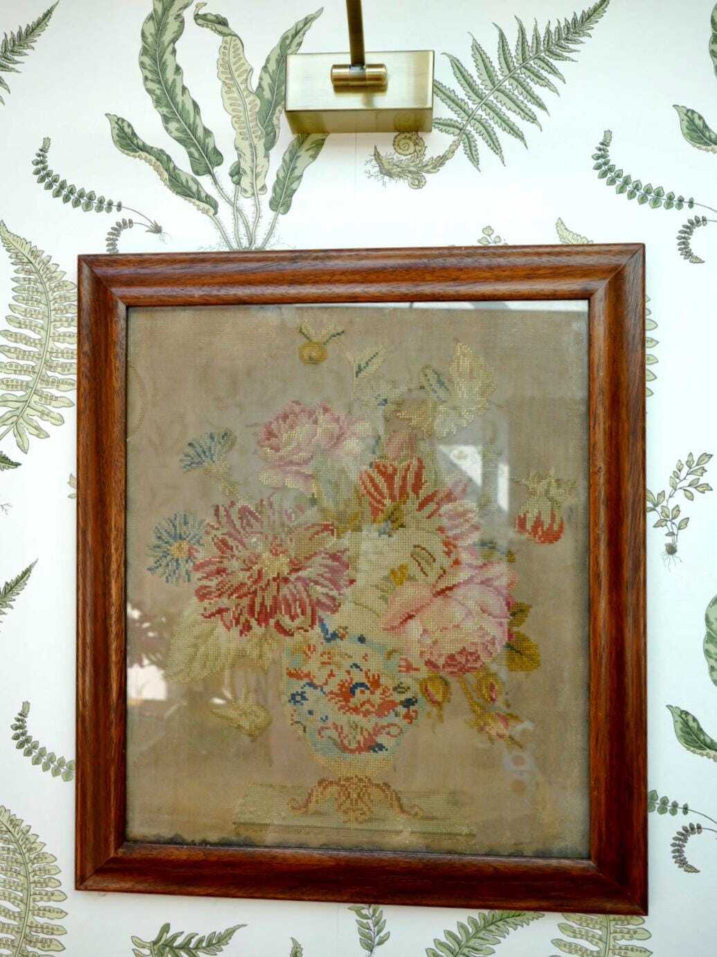 Victorian Framed Floral Needlepoint Tapestry