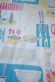 Vintage 1950s Kitchen Print Tablecloth