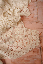 Vintage Cream Crochet Bed Throw