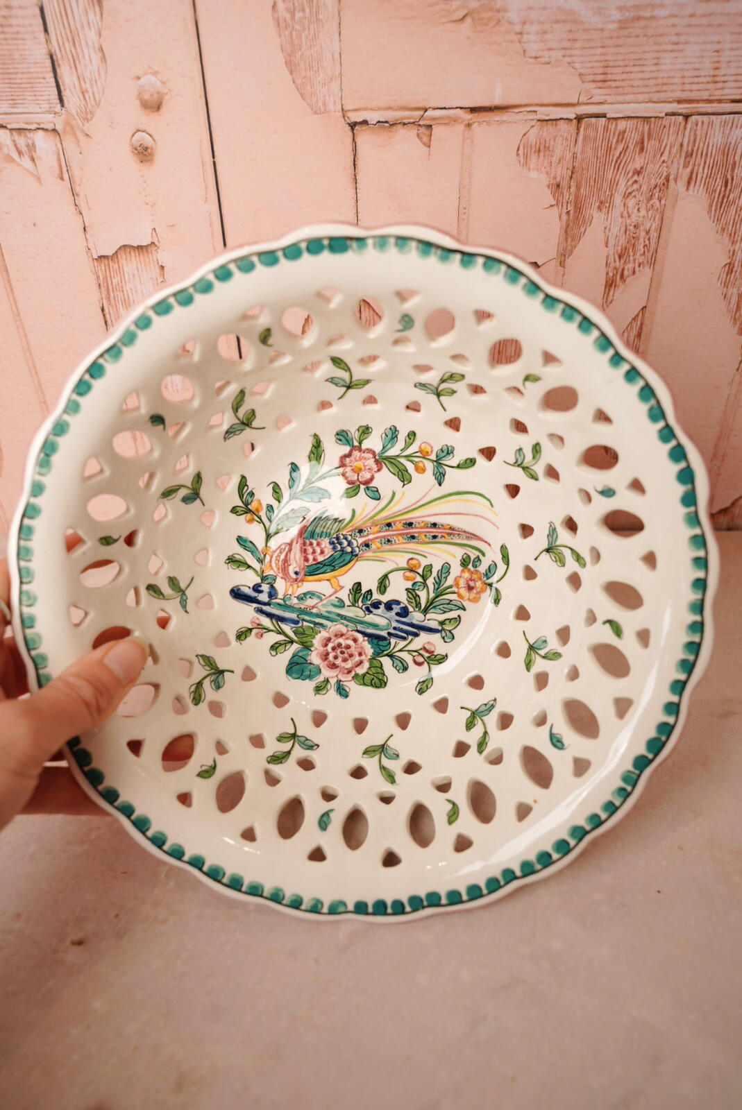 Portuguese hand-painted pierced bowl