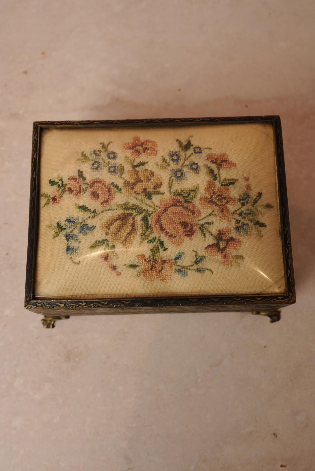 Vintage Floral Needlepoint Jewellery Box