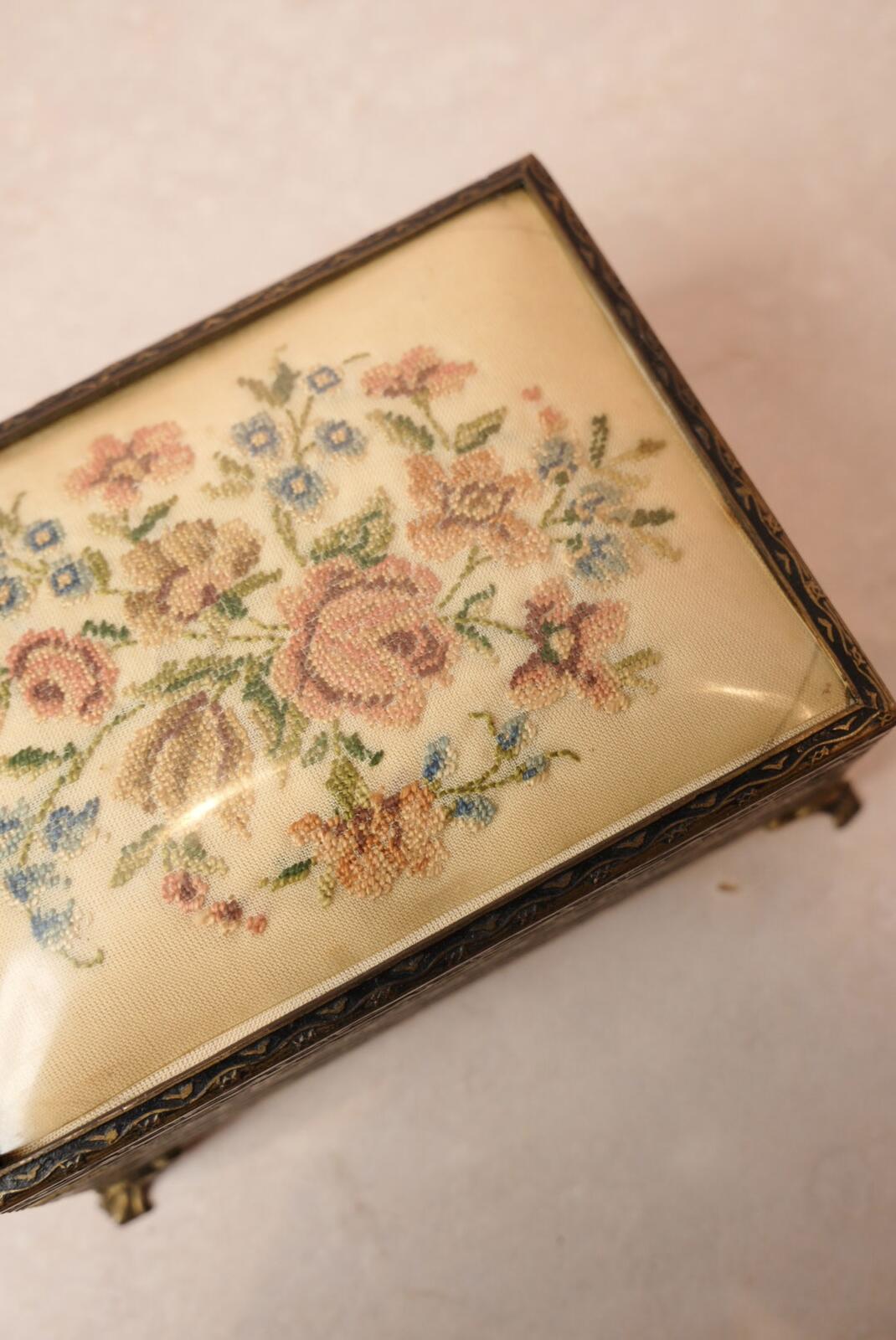 Vintage Floral Needlepoint Jewellery Box
