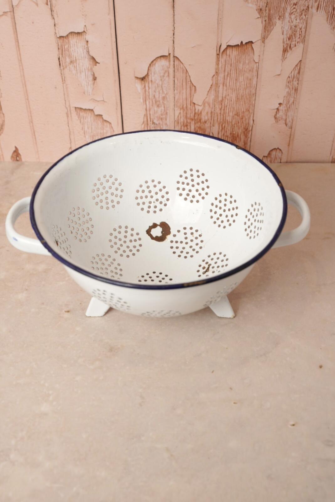 Vintage White Enamel Colander