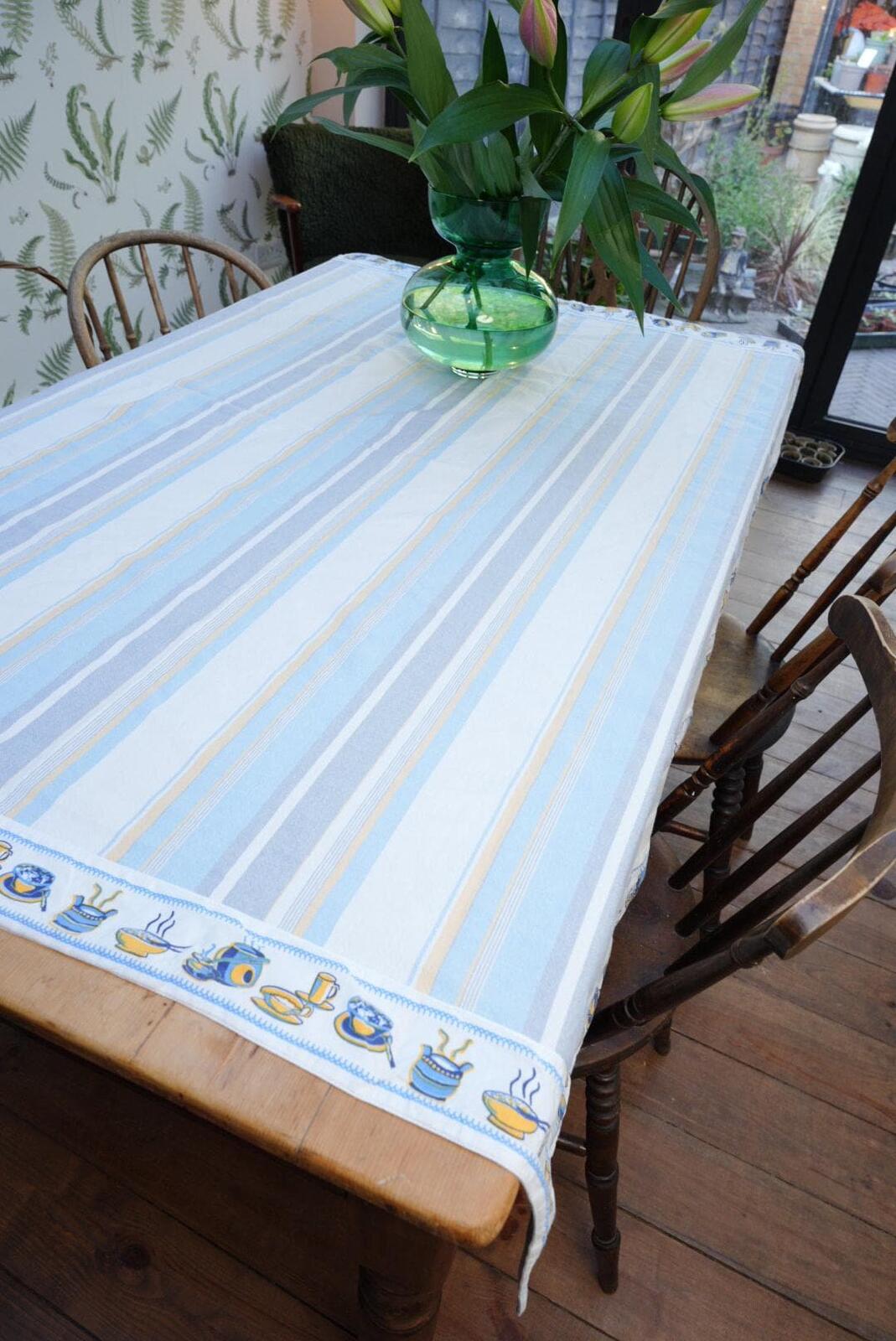 Vintage Blue Striped Tablecloth