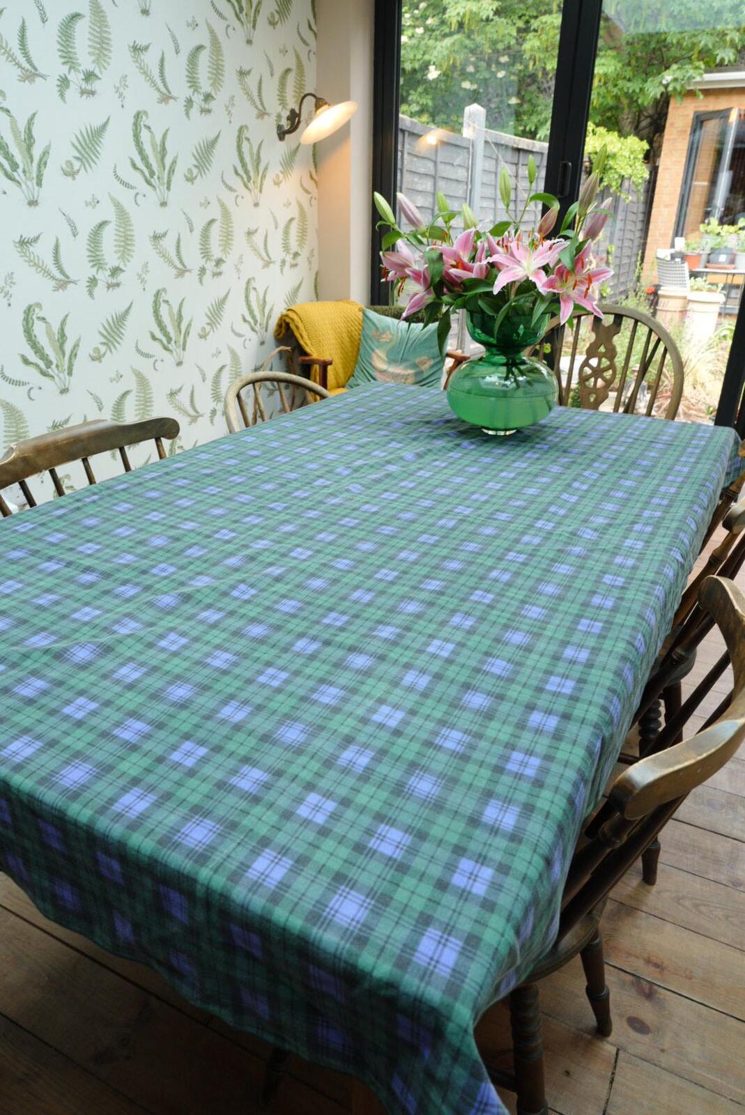 Vintage Green Blue Tartan Tablecloth