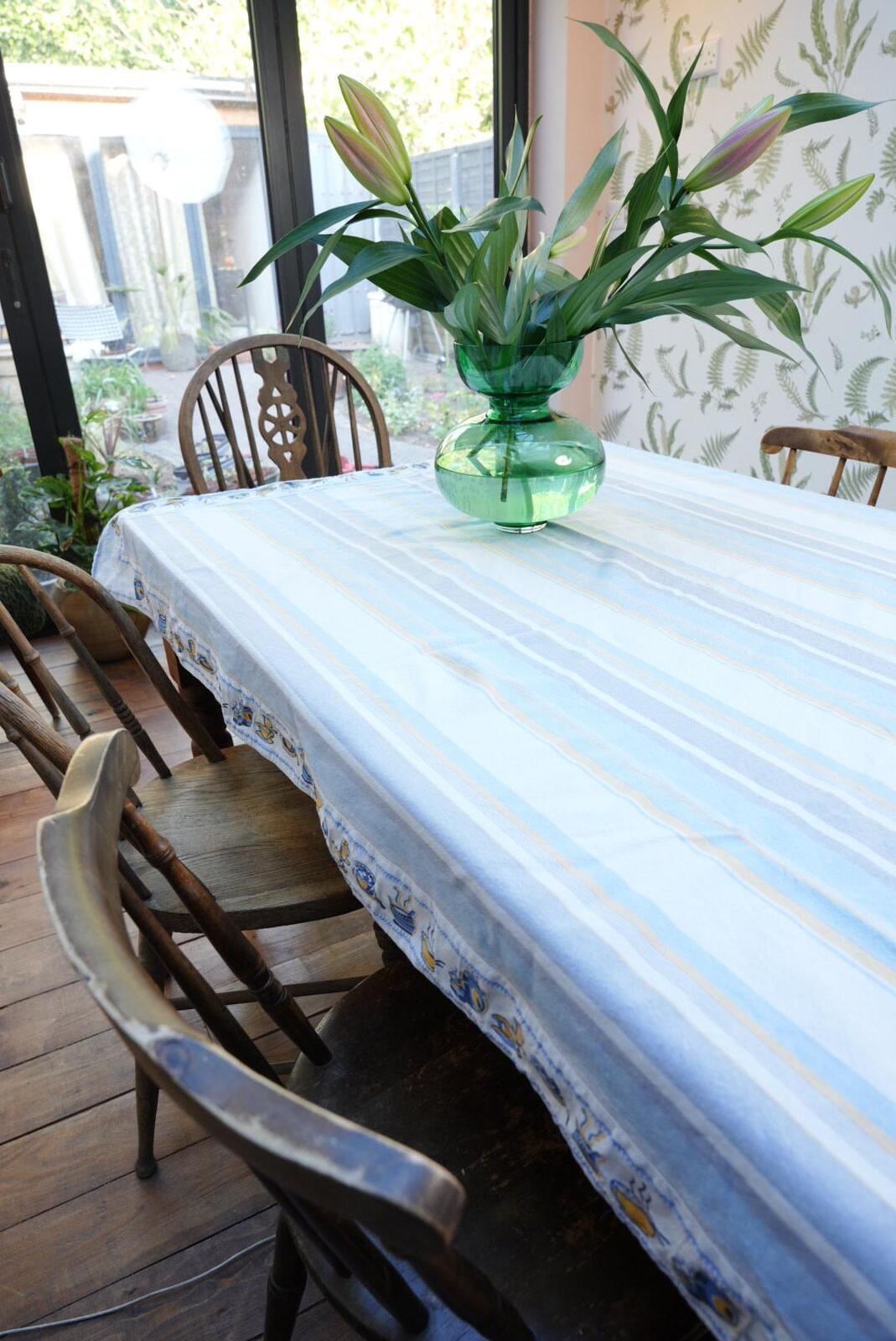Vintage Blue Striped Tablecloth