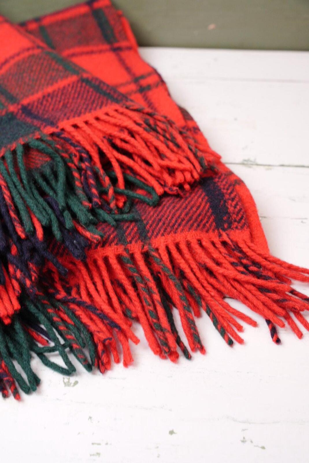 Vintage Red Green Tartan Throw