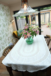 White Oval Crochet Tablecloth