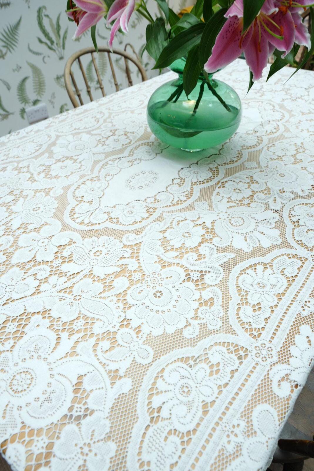 Vintage White Lace Tablecloth
