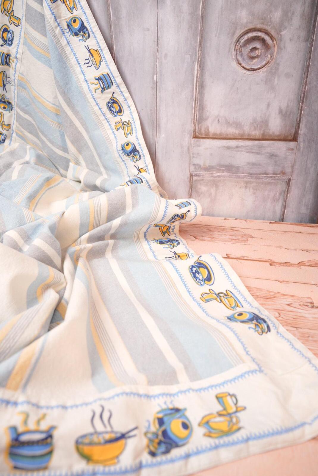 Vintage Blue Striped Tablecloth