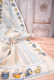 Vintage Blue Striped Tablecloth