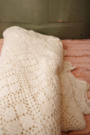 Vintage Cream Crochet Bed Throw