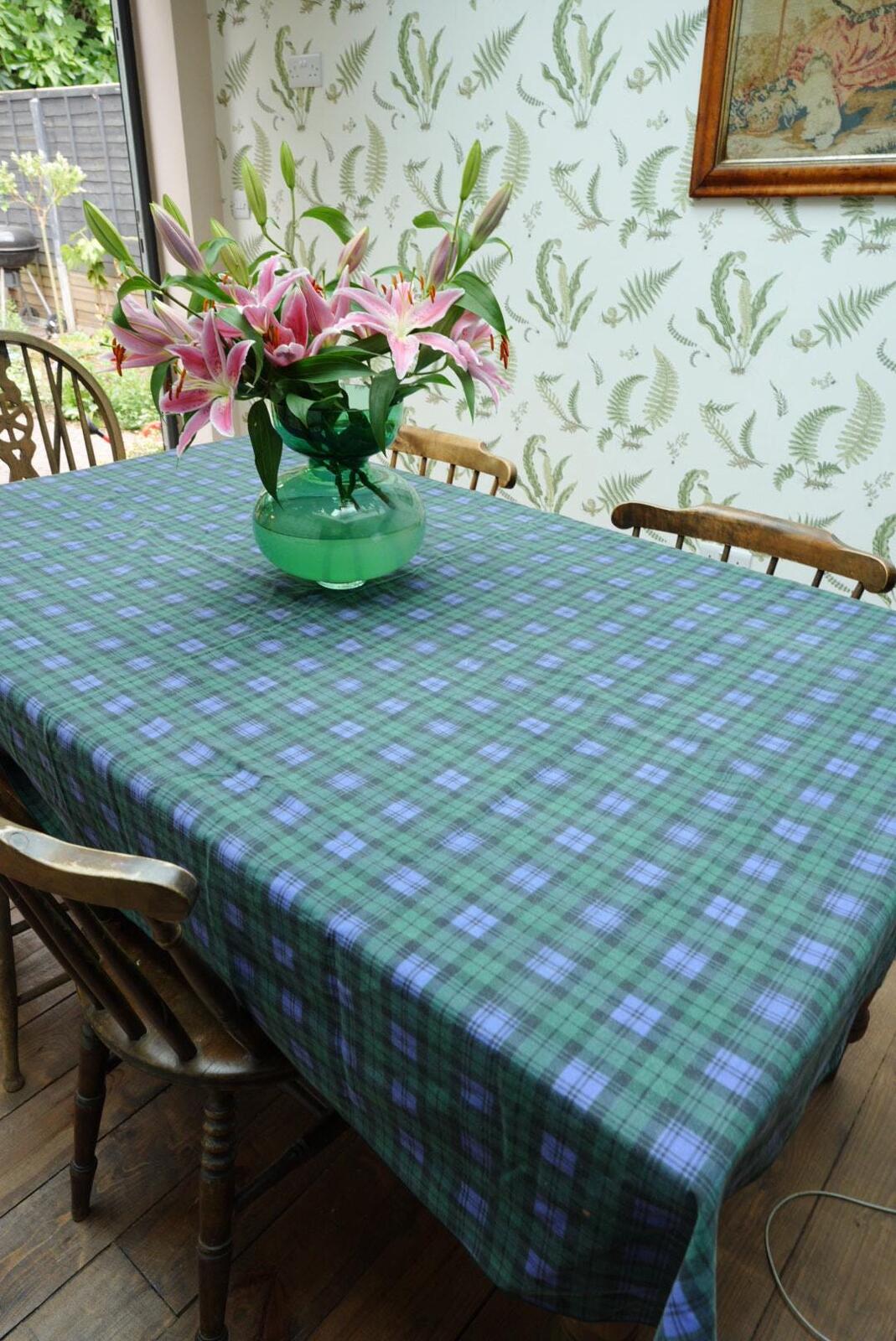 Vintage Green Blue Tartan Tablecloth