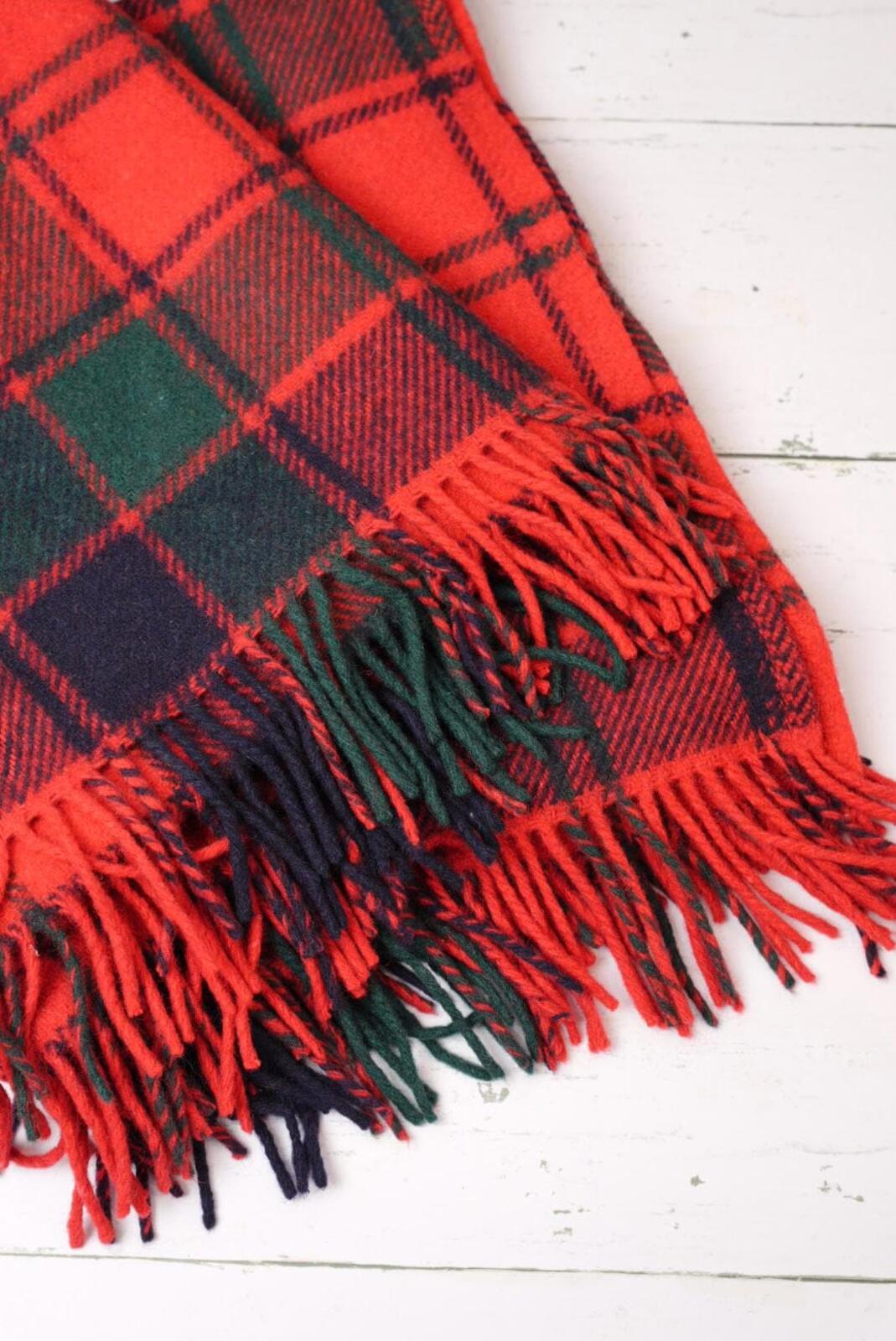 Vintage Red Green Tartan Throw