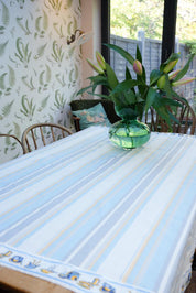 Vintage Blue Striped Tablecloth