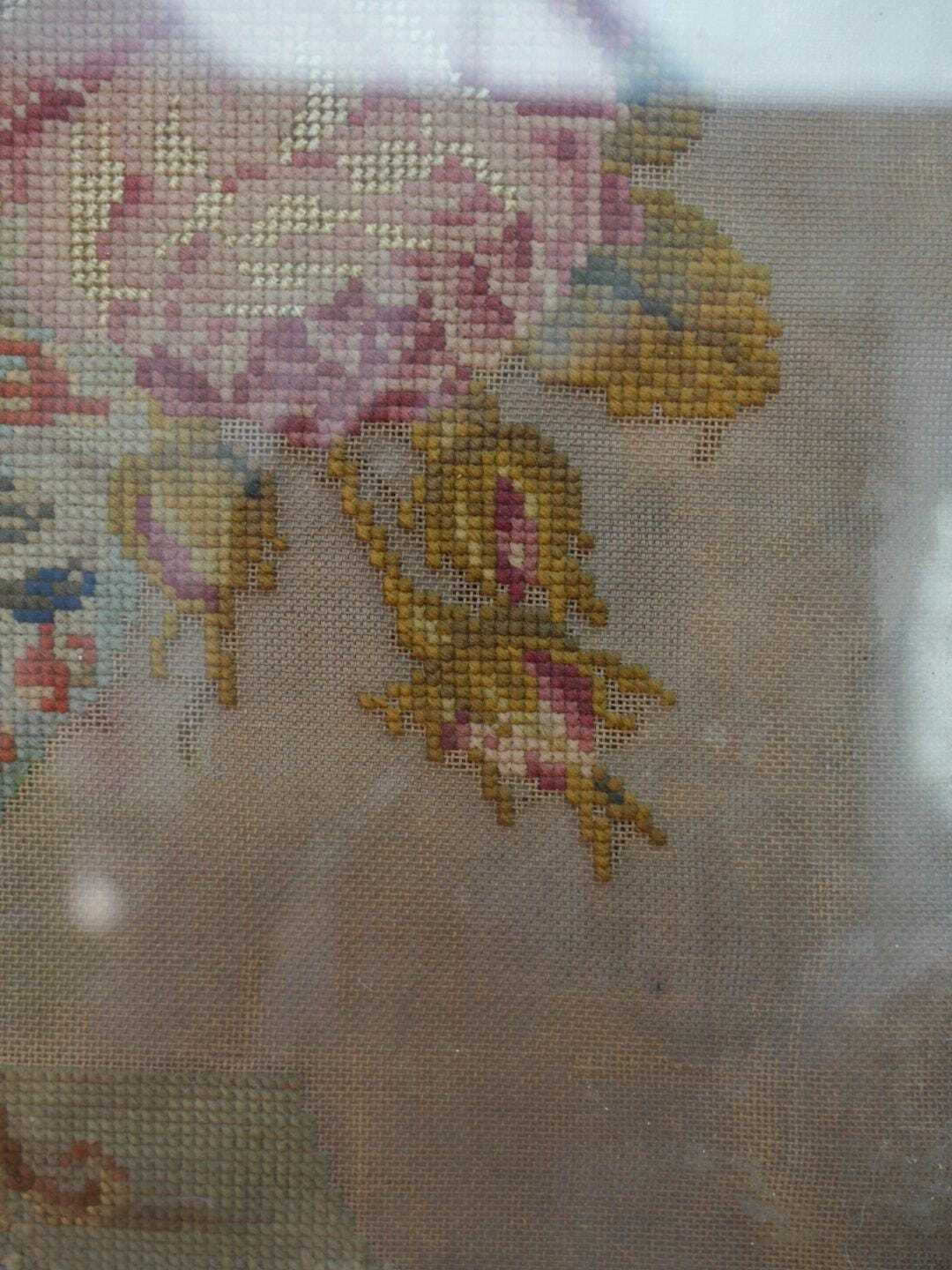 Victorian Framed Floral Needlepoint Tapestry